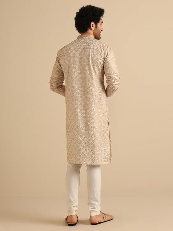 KISAH Mens Kurta – Foil Printed Cotton Blend Kurta for Men – Traditional Ethnic Wear for Indian Festivals & Weddings Off White