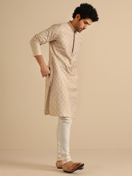 KISAH Mens Kurta – Foil Printed Cotton Blend Kurta for Men – Traditional Ethnic Wear for Indian Festivals & Weddings Off White