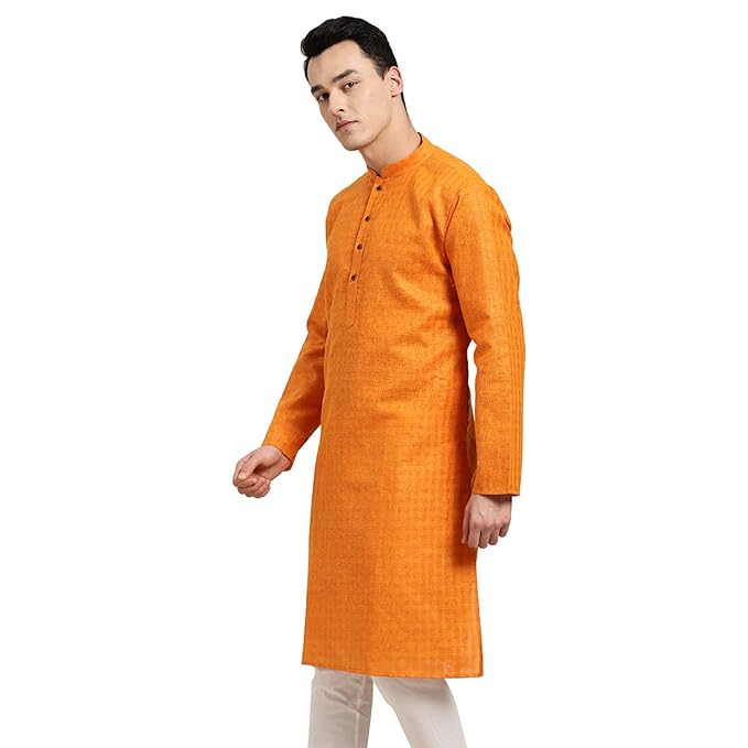 SOJANYA (Since 1958 Men’s Cotton Linen Long Kurta | Solid Plain for Navratri, Wedding & Puja