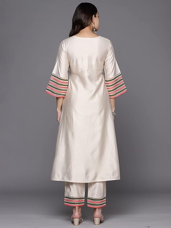 INDO ERA Women Rayon Viscose Floral Embroidered A-Line Kurta With Pant Set/Co-Ord Set