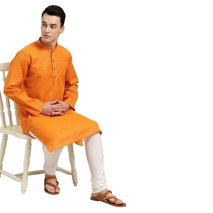 SOJANYA (Since 1958 Men’s Cotton Linen Long Kurta | Solid Plain for Navratri, Wedding & Puja