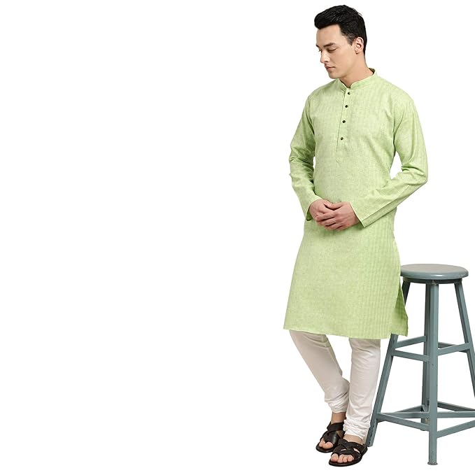 SOJANYA (Since 1958 Men’s Cotton Linen Long Kurta | Solid Plain for Navratri, Wedding & Puja