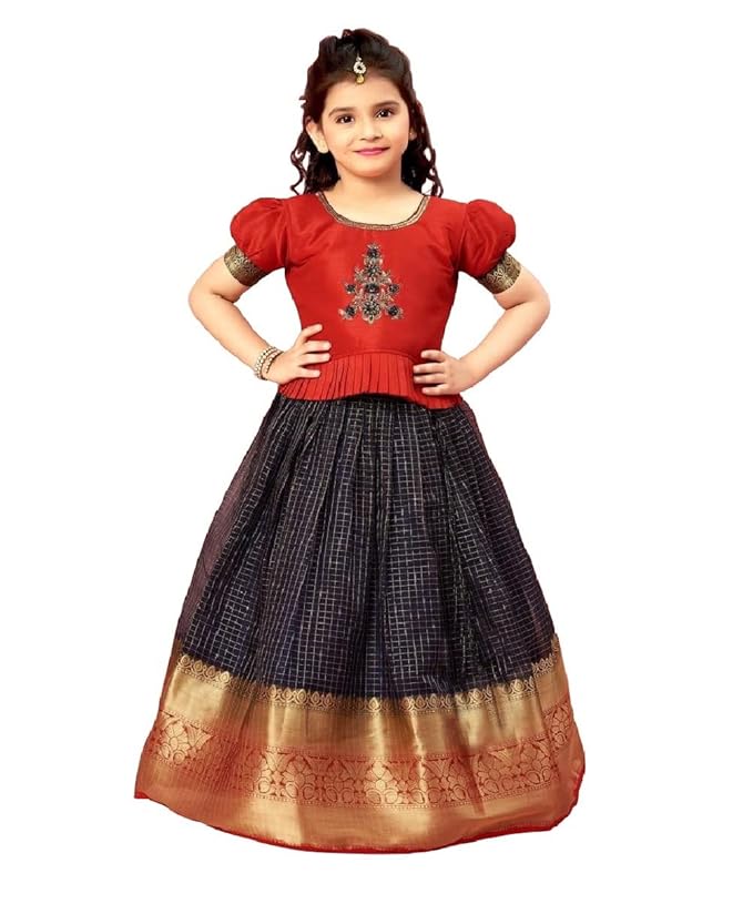 White Button New latest Girl's Tissue checks readymade Lehenga choli for girls dress