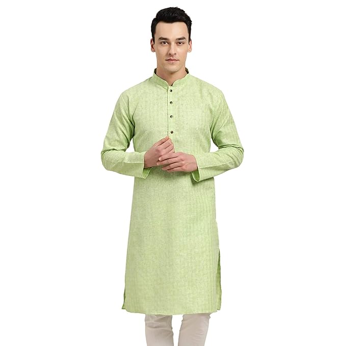 SOJANYA (Since 1958 Men’s Cotton Linen Long Kurta | Solid Plain for Navratri, Wedding & Puja