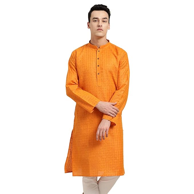 SOJANYA (Since 1958 Men’s Cotton Linen Long Kurta | Solid Plain for Navratri, Wedding & Puja