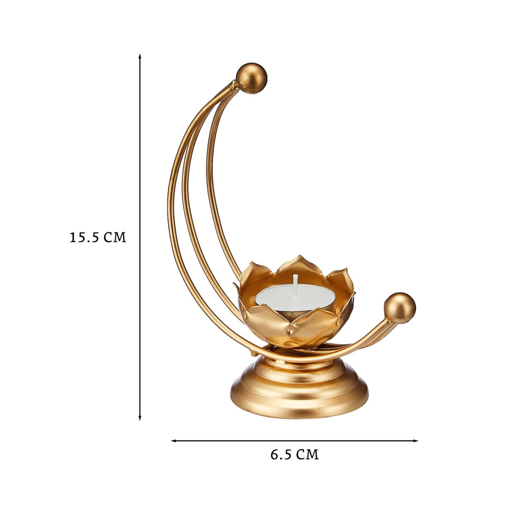 Solimo Designer Metal Tealight Candle Holder for Home Décor & Gifting, Gold (Pack of 4) | Moon-Shaped Iron Frame