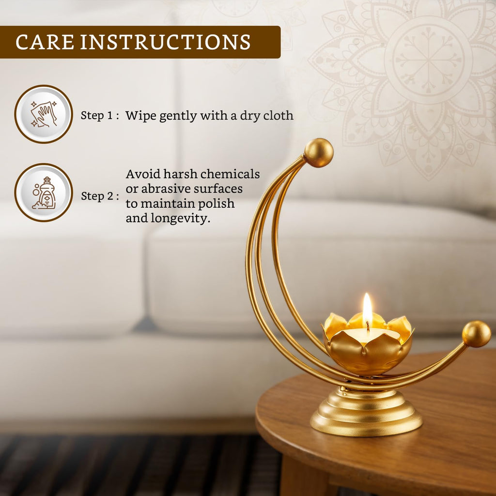 Solimo Designer Metal Tealight Candle Holder for Home Décor & Gifting, Gold (Pack of 4) | Moon-Shaped Iron Frame