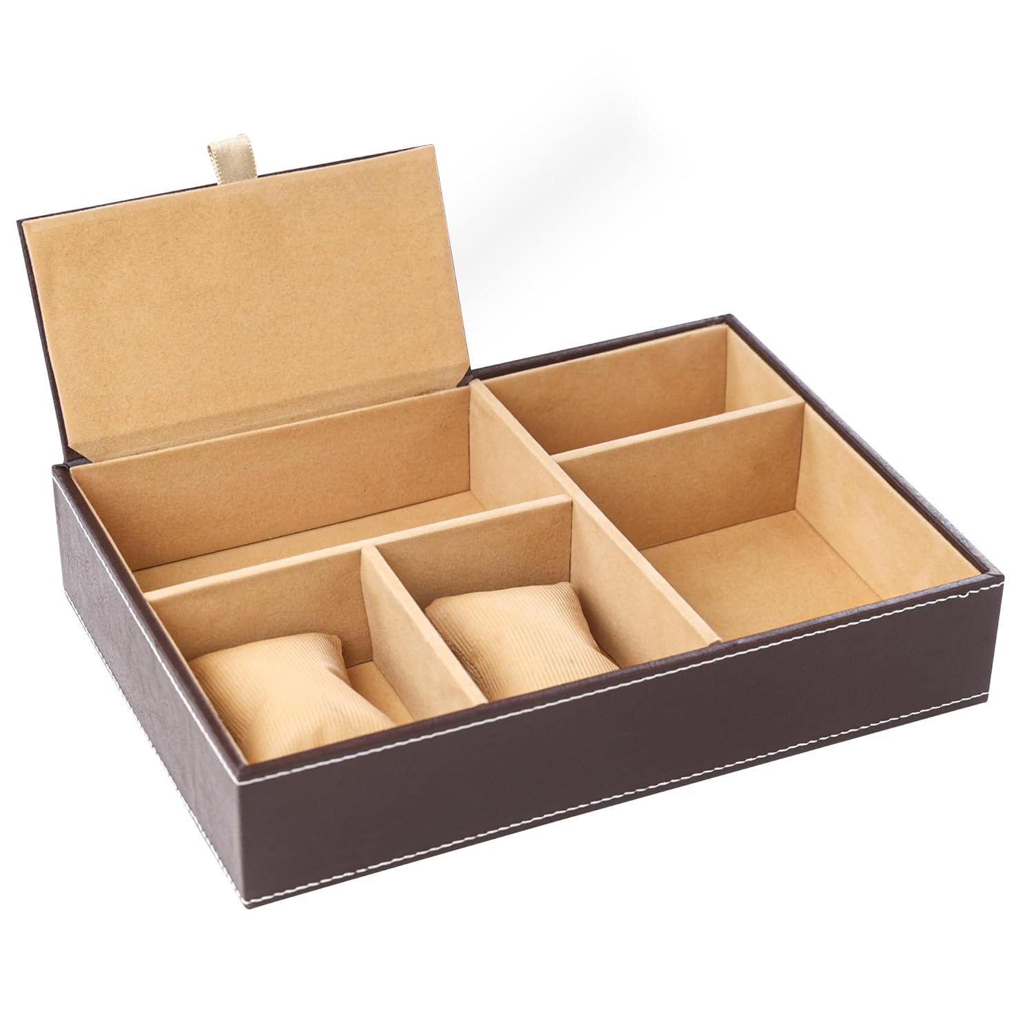 Kuber Industries Faux Leather Jewellery Organisers Box | Watch and Sunglasses Organizer | Desk Organiser Tray | Wallet and Watch Holder Box | Golden & Brown