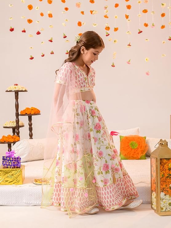 Pspeaches Girl's Cotton Readymade Lehenga Choli
