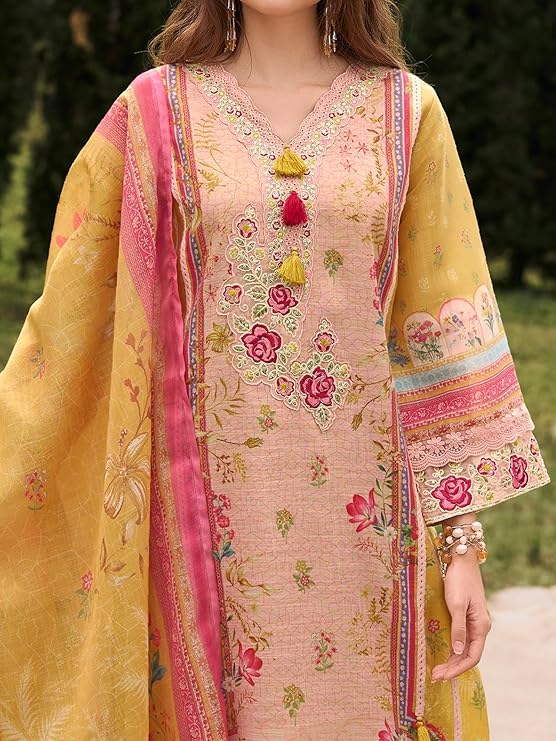 INDO ERA Women's Straight Linen Floral Printed Kurta & Pant with Dupatta Set (IEOUT10562)