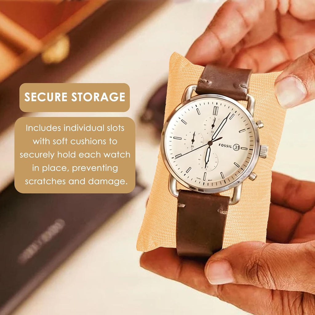 Kuber Industries Faux Leather Jewellery Organisers Box | Watch and Sunglasses Organizer | Desk Organiser Tray | Wallet and Watch Holder Box | Golden & Brown