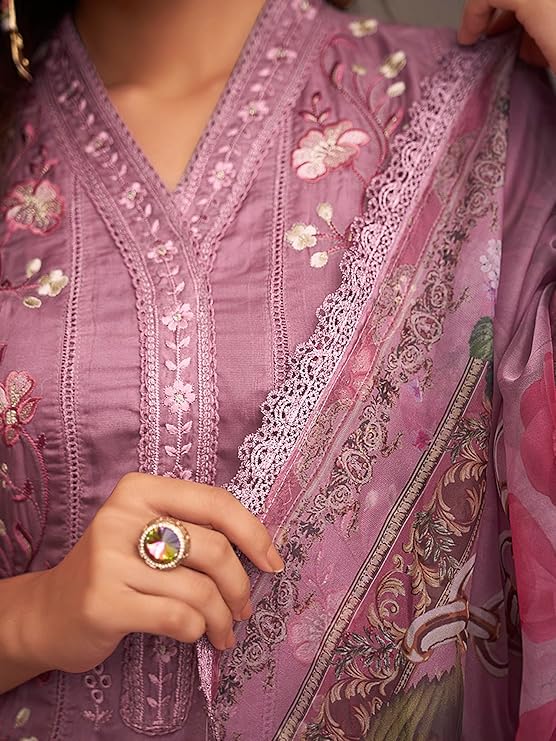 INDO ERA Organza Women's Embroidered Straight Kurta Pant With Dupatta Set