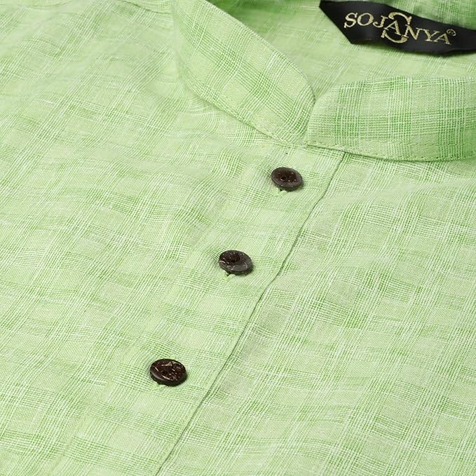 SOJANYA (Since 1958 Men’s Cotton Linen Long Kurta | Solid Plain for Navratri, Wedding & Puja