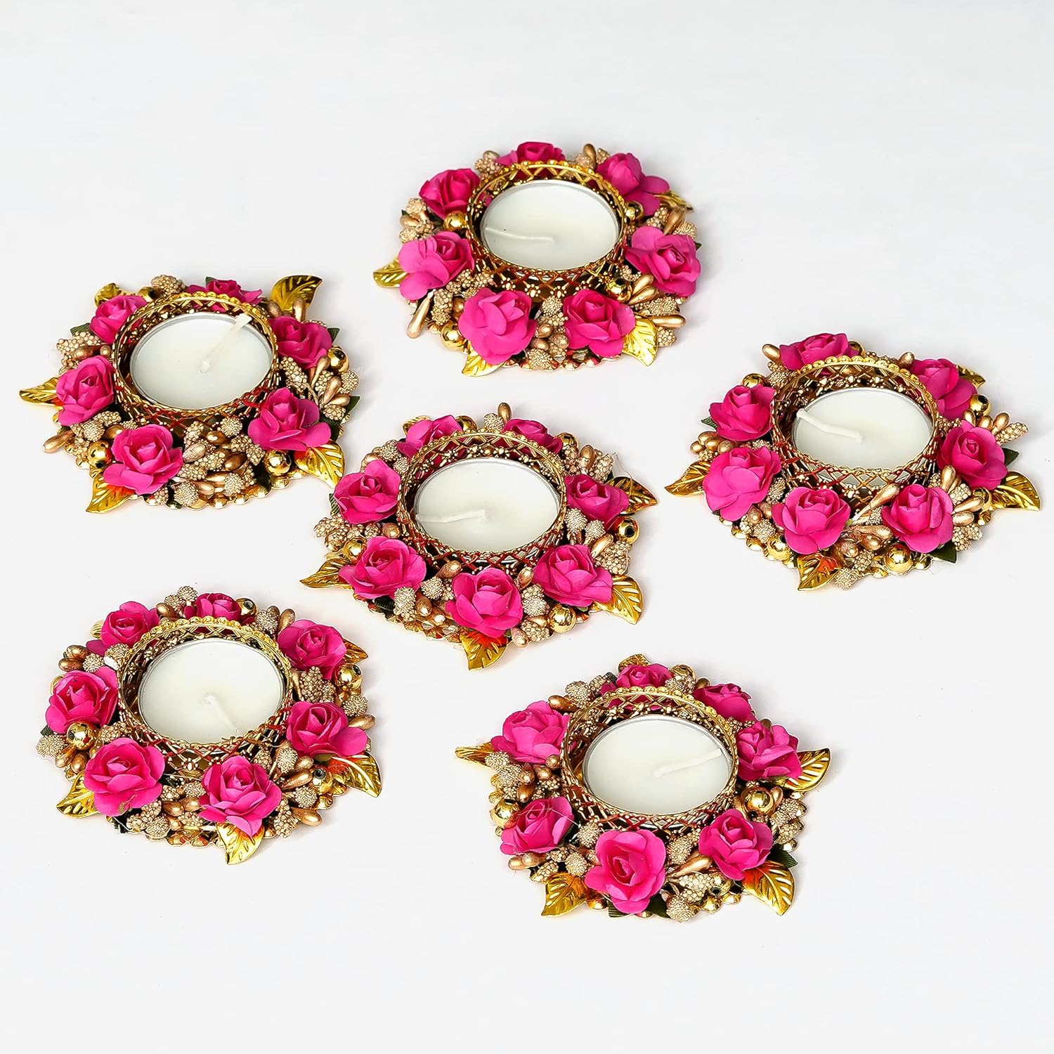 Sanvatsar Home Decorative Diyas Set of 6 | Corporate Gifts, Diwali Gift Diya,Deepak, Candles, New Year Gift, Christmas GIF ts, Home Decoration Light Diya Set of 6 (Pink Color) Visit the Sanvatsar Store