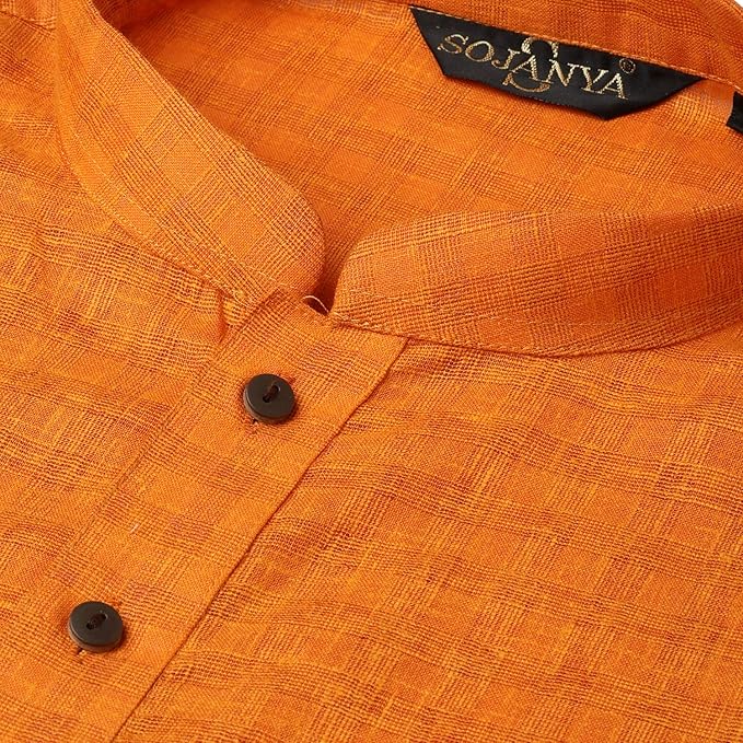 SOJANYA (Since 1958 Men’s Cotton Linen Long Kurta | Solid Plain for Navratri, Wedding & Puja