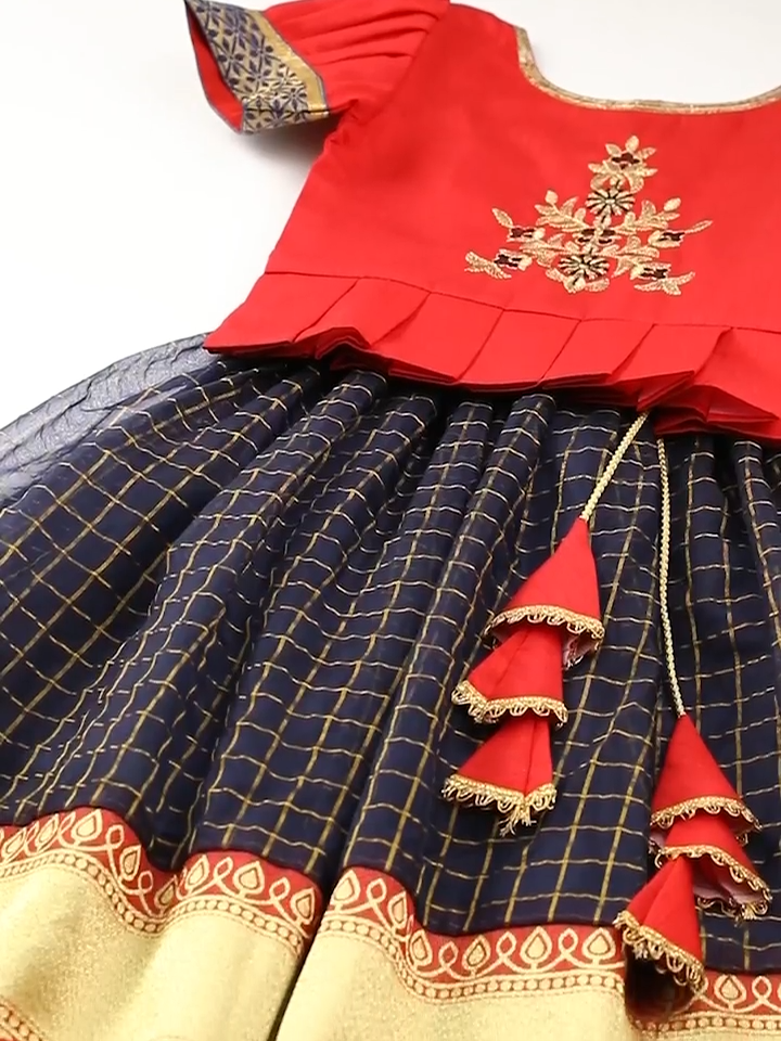 White Button New latest Girl's Tissue checks readymade Lehenga choli for girls dress